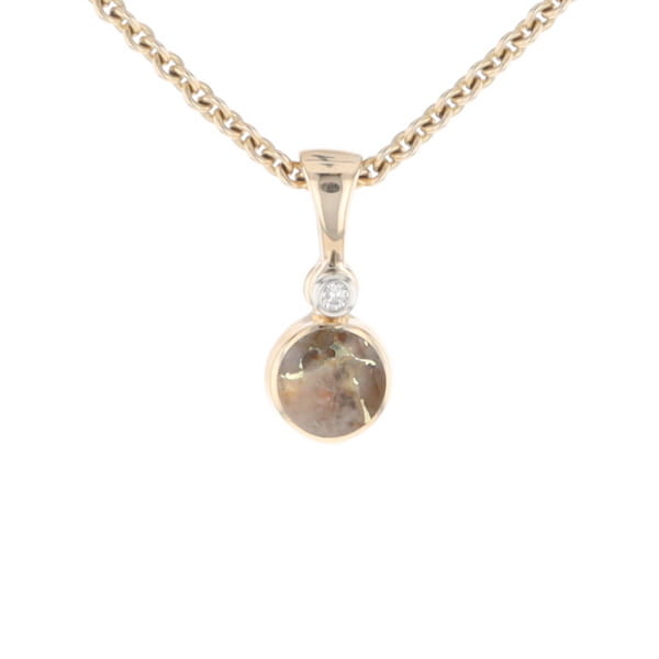 Gold Quartz Necklace Round Inlaid Pendant with .02ct Diamond