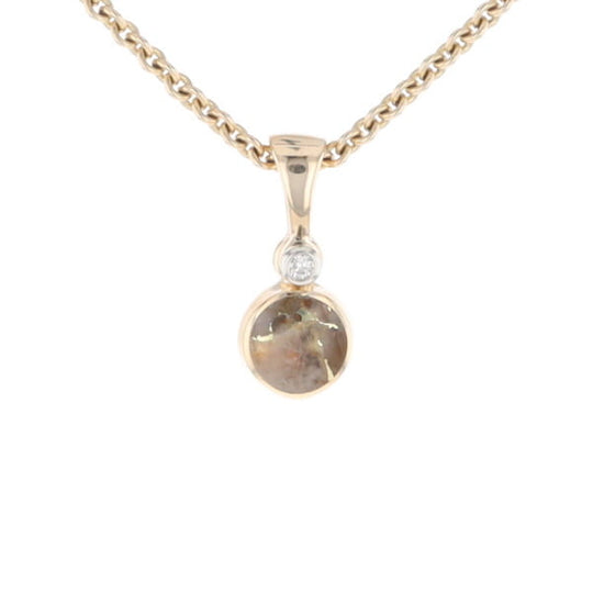 Gold Quartz Necklace Round Inlaid Pendant with .02ct Diamond