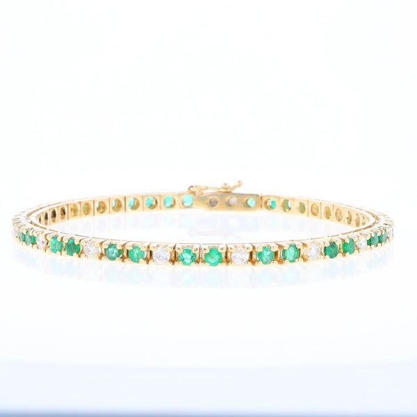 14Kt Yellow Gold Emeralds & Diamond Accent Tennis Bracelet