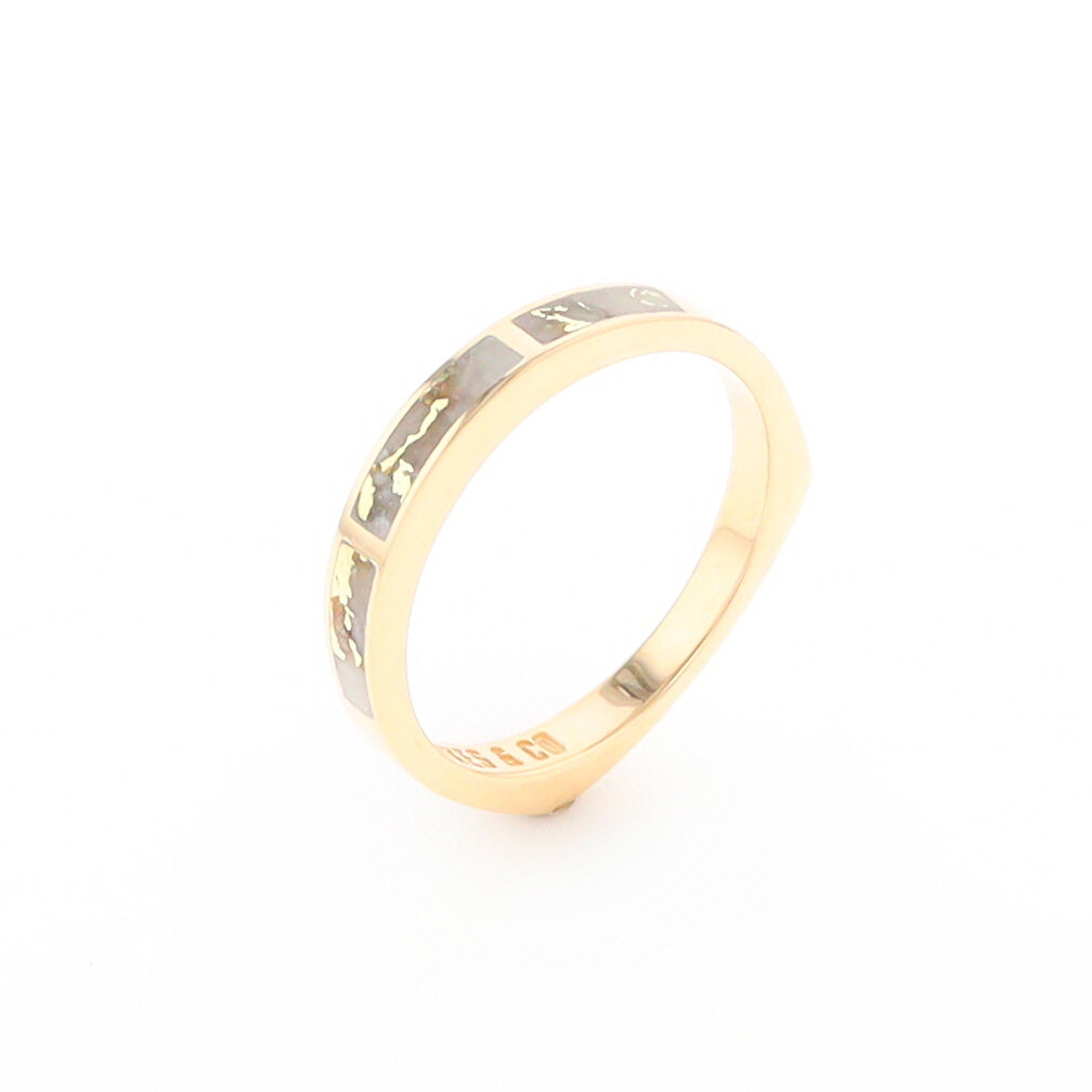 Gold Quartz Ring 3 Rectangle Section Inlaid Band