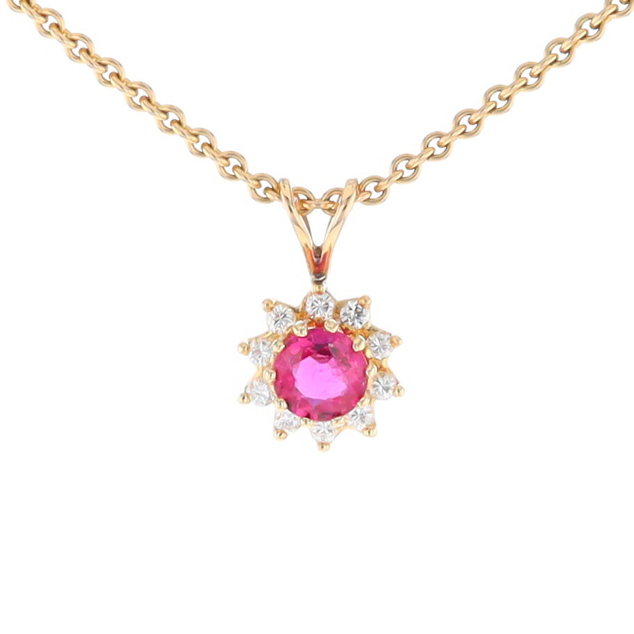 Ruby Pendant with Diamond Halo