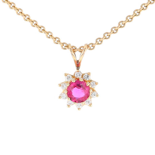 Ruby Pendant with Diamond Halo