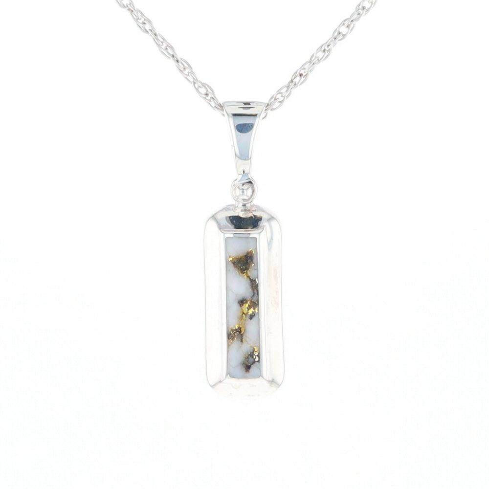 Sterling Silver Gold Quartz Invlaid Rectangle Bar Pendant - G3