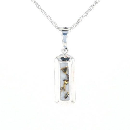 Sterling Silver Gold Quartz Invlaid Rectangle Bar Pendant - G3