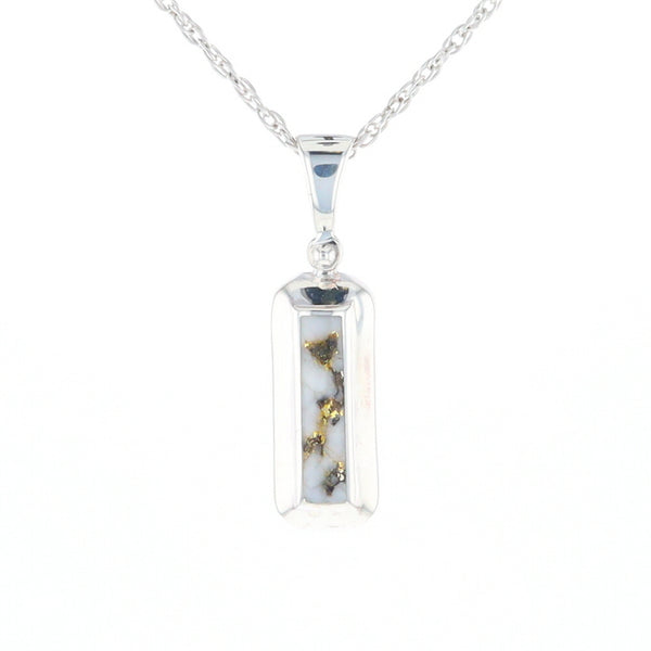 Sterling Silver Gold Quartz Invlaid Rectangle Bar Pendant - G3