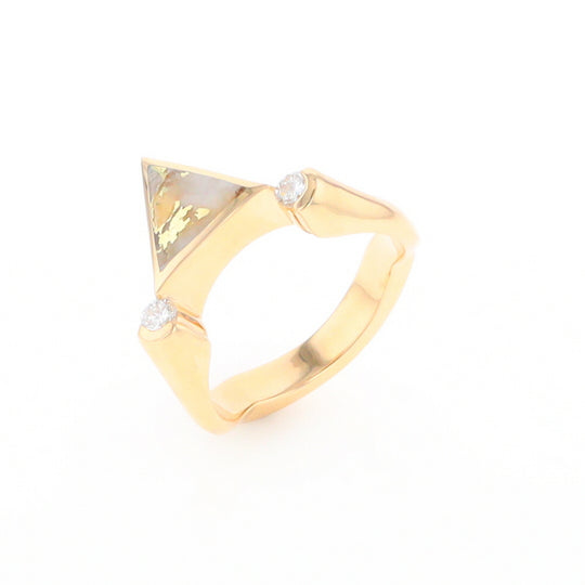 Gold Quartz Ring Triangle Inlaid Design With .14ctw Round Diamonds