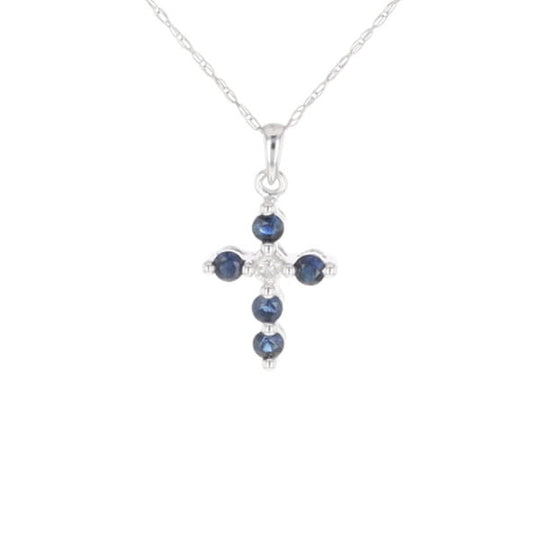 Small Blue Sapphire Cross Pendant