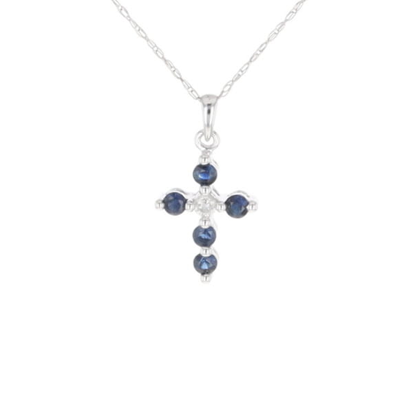 Small Blue Sapphire Cross Pendant