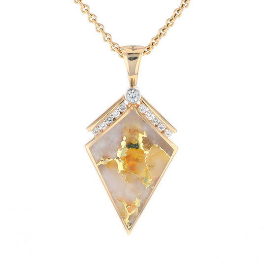 Gold Quartz Kite Shape Inlaid Pendant with 0.19ctw Diamonds (G1)