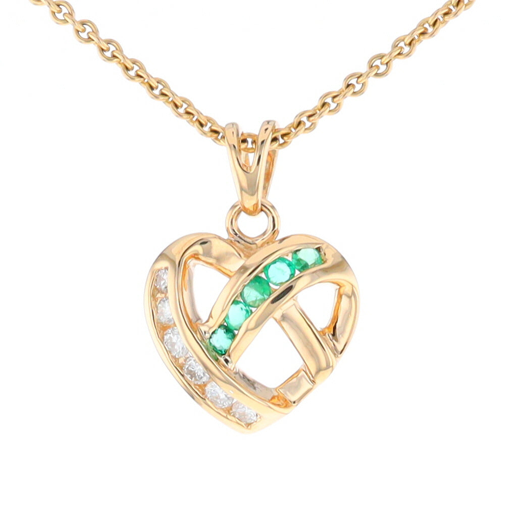 Open Criss-Cross Heart Emerald and Diamond Pendant