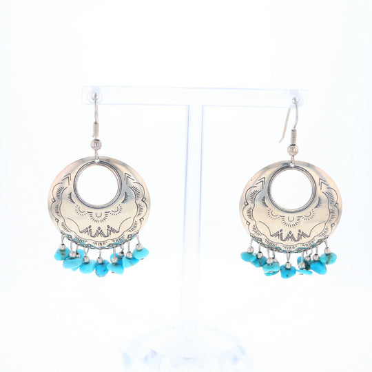 Stamped Silver Hook Earrings with Turquoise Dangles