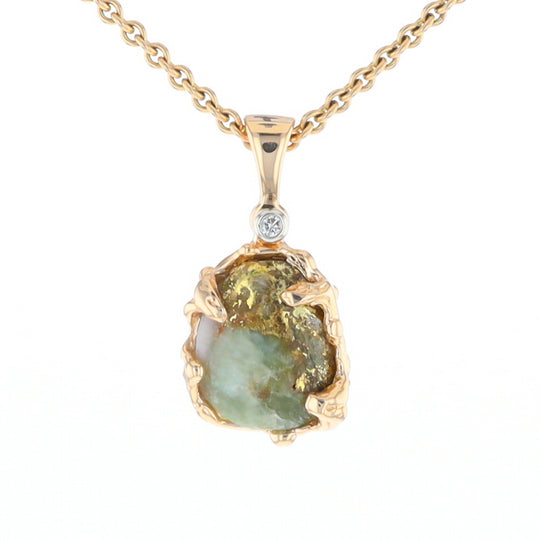Serpentine & Gold Quartz Freeform Pendant