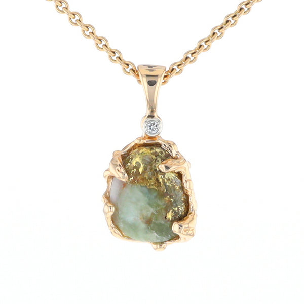 Serpentine & Gold Quartz Freeform Pendant