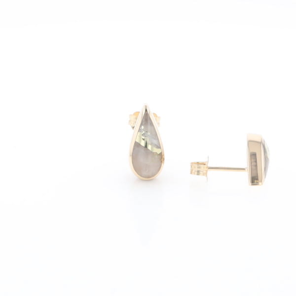 Gold Quartz Earrings Tear Drop Inlaid Studs