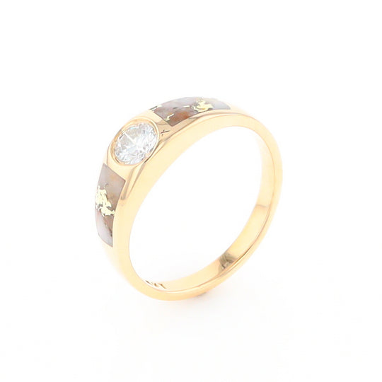 Gold Quartz Ring Double Sided Inlaid with a .61ct Round Diamond