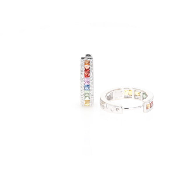 Multi-color Sapphire Hoop Earrings with Diamond Accents