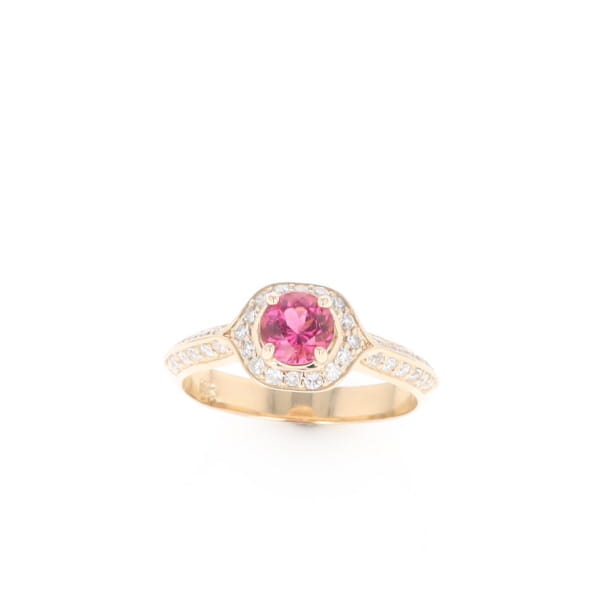 Peaked Halo Pink Tourmaline & Diamond Engagement Ring