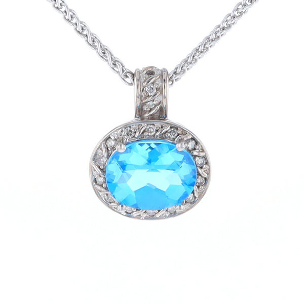 Blue Topaz Oval Halo Pendant