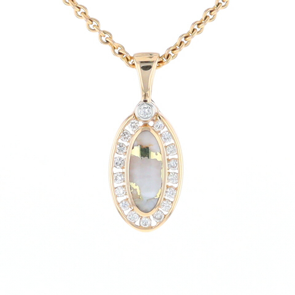 Gold Quartz Pendant Oval Inlaid with .22ctw Round Diamonds Halo