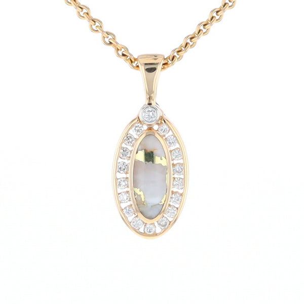 Gold Quartz Pendant Oval Inlaid with .22ctw Round Diamonds Halo