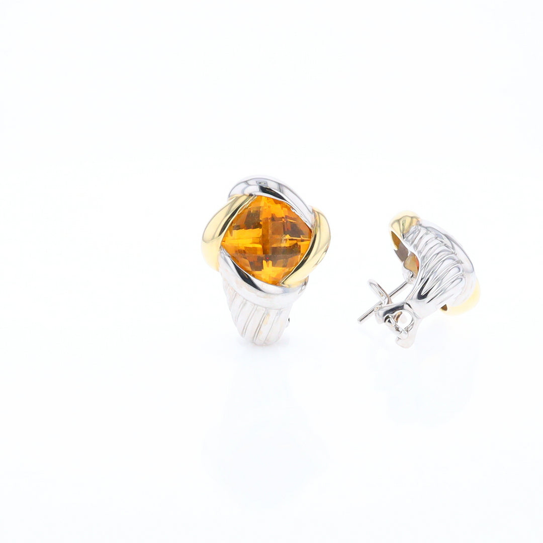 Two-Tone Checkerboard Citrine Earrings