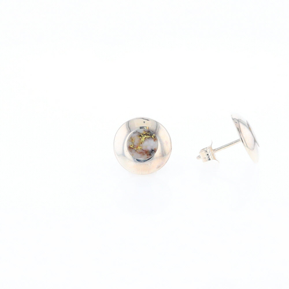 Sterling Silver Gold Quartz Inlaid Circle Stud Earrings - G3