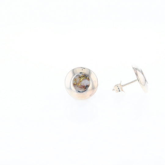 Sterling Silver Gold Quartz Inlaid Circle Stud Earrings - G3