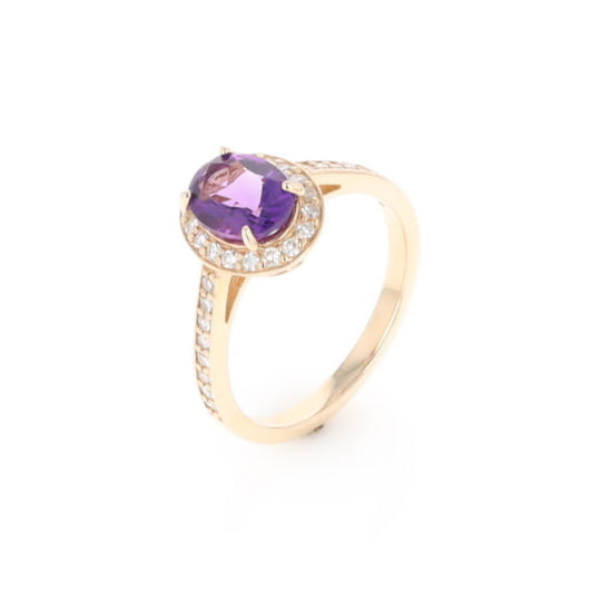 Oval Amethyst with Diamond Halo Ring