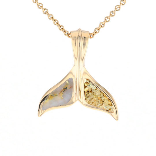 Whale Tail Natural Gold Quartz and Nuggets Inlaid Pendant