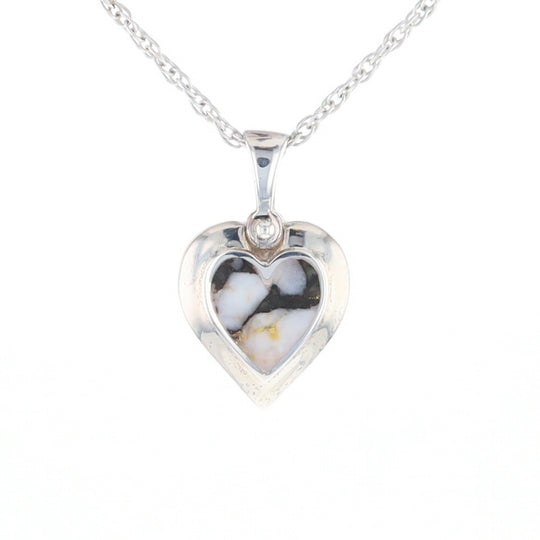 Sterling Silver Gold Quartz Inlaid Heart Pendant - G3