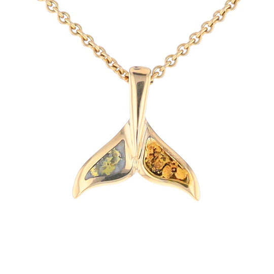 Whale Tail Necklaces Natural Gold Quartz and Nuggets Inlaid Pendant