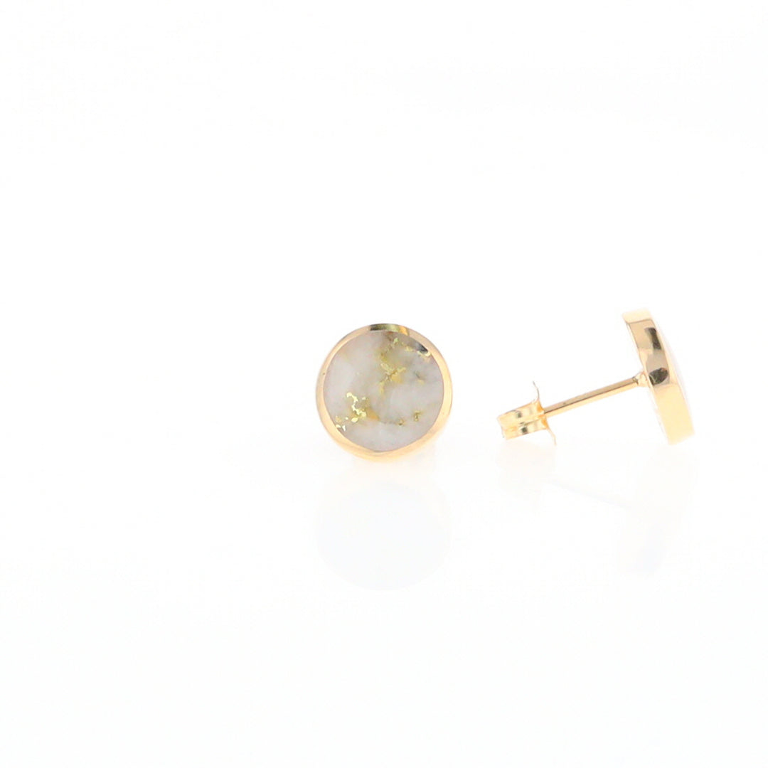 Gold Quartz Earrings 9mm Round Inlaid Studs - G2