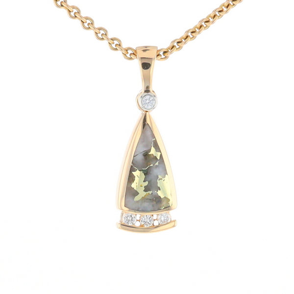 Gold Quartz Triangle Inlaid Pendant with 0.08ctw Diamonds - G2