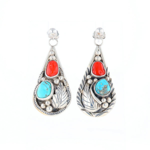 Teardrop Dangle Coral & Turquoise Earrings