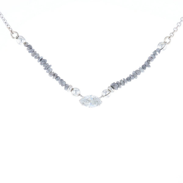 Marquise Diamond Necklace with Rough Diamond Beads