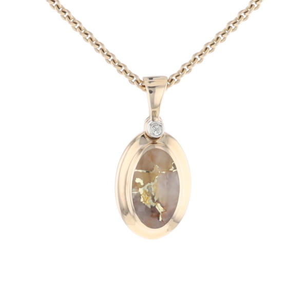 Gold Quartz Oval Inlaid Pendant with .02ct Diamond