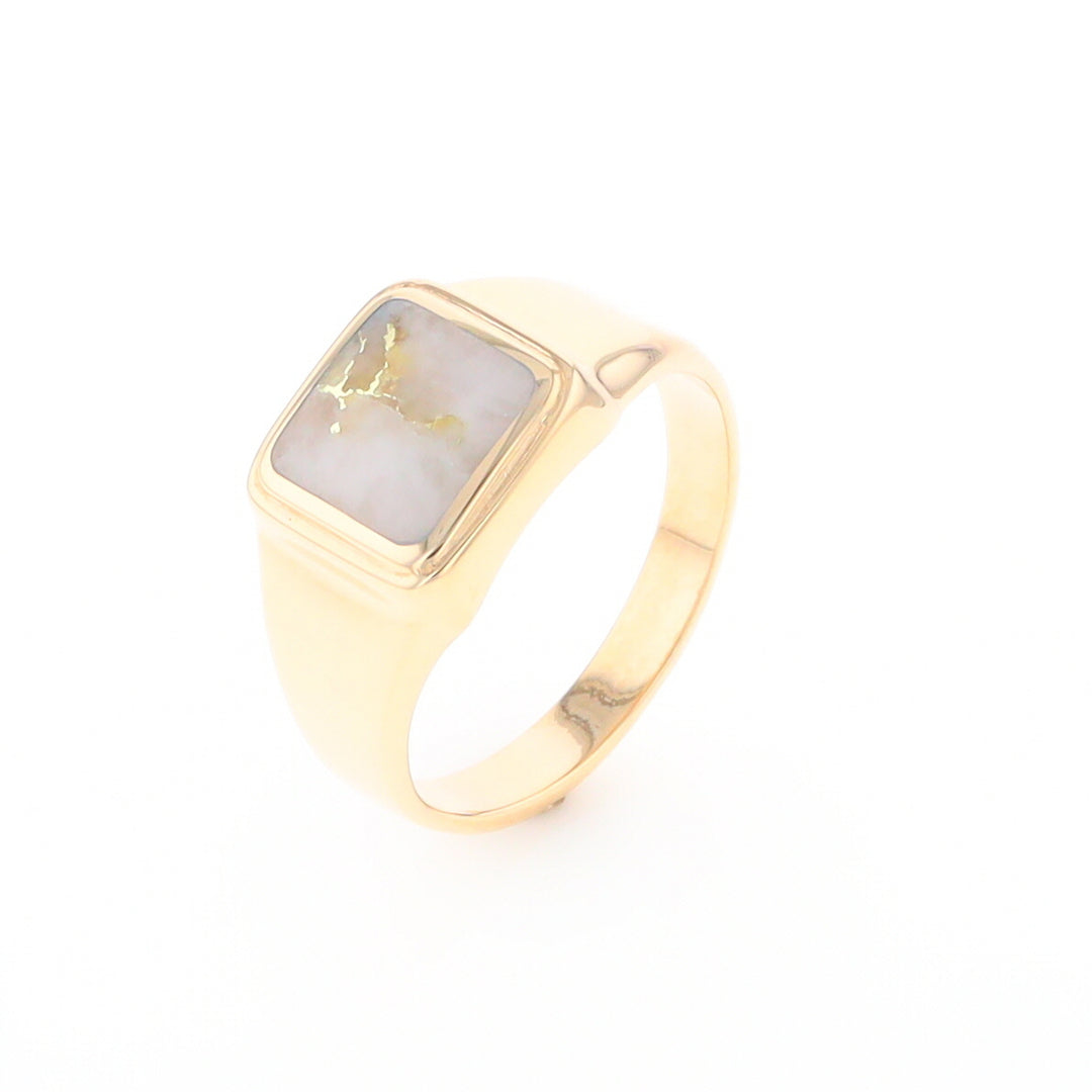 Gold Quartz Ring Square Inlaid Design