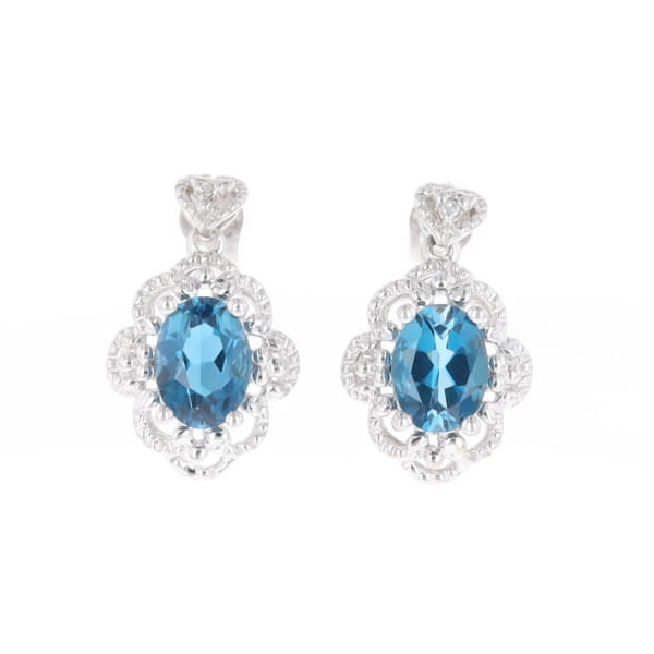 London Blue Topaz in Filigree Setting Dangle Earrings