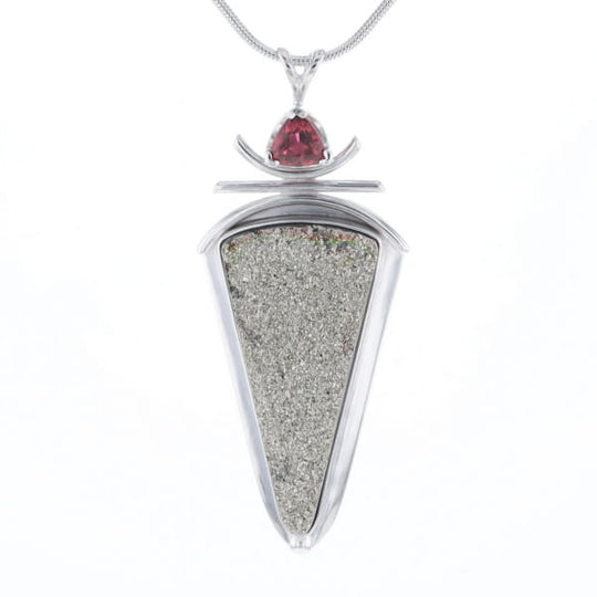 Druzy Quartz & Pink Trillion Tourmaline Necklace
