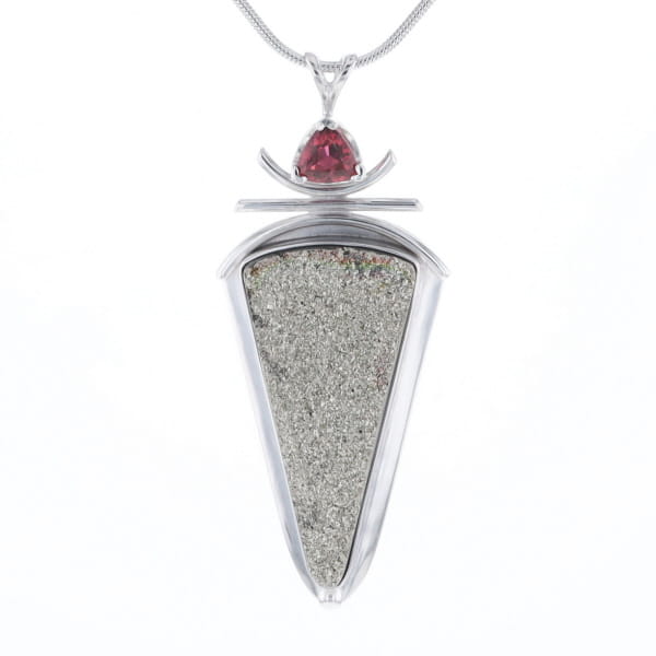 Druzy Quartz & Pink Trillion Tourmaline Necklace