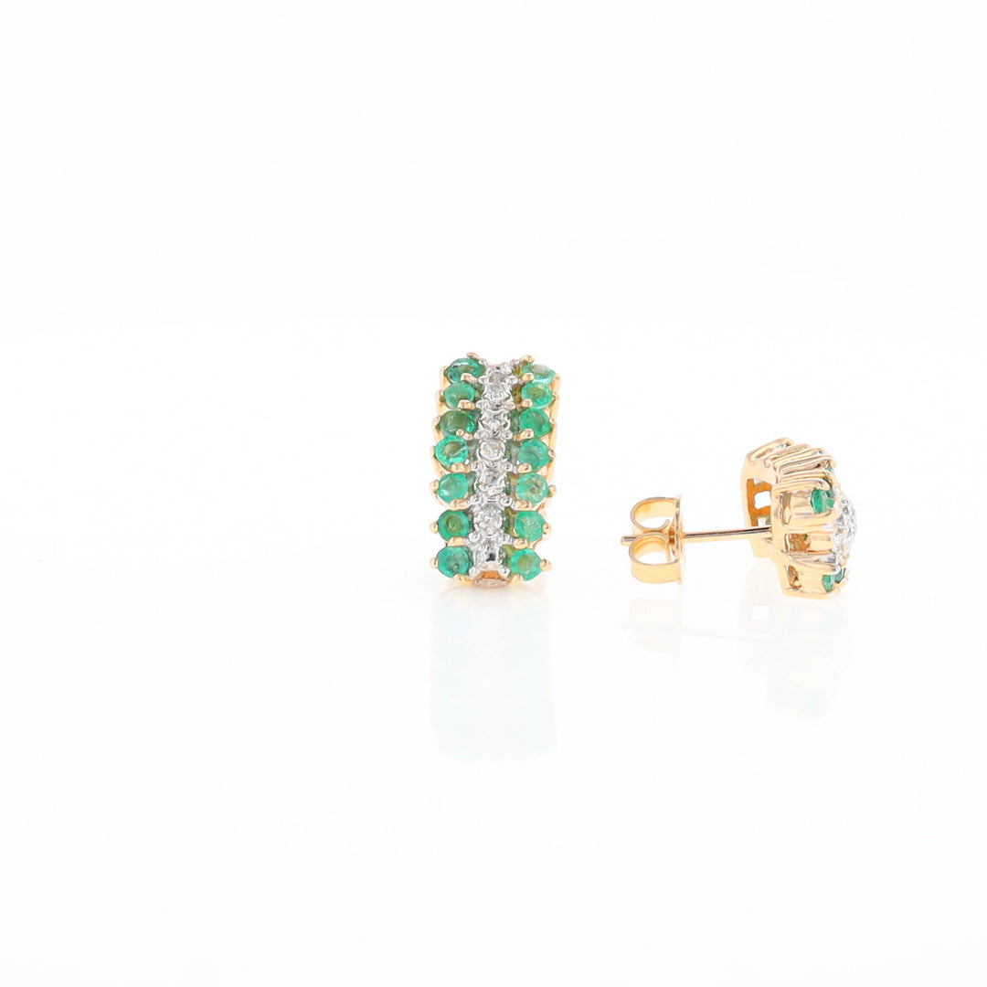 Three-Row Drop Emerald and Diamond Earrings