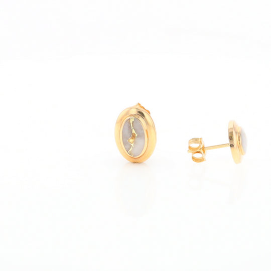 Gold Quartz Earrings Oval Inlaid Design Studs G2