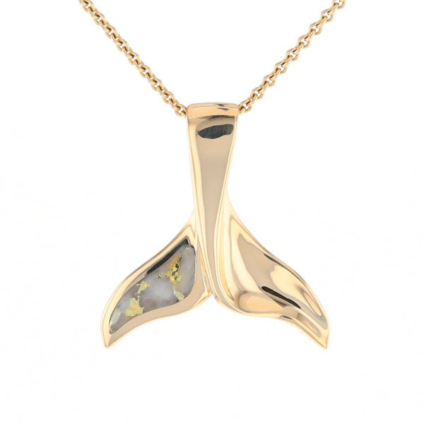 Whale Tail Natural Gold Quartz Single Side Inlaid Pendant