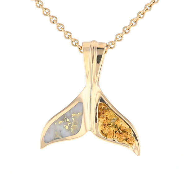 Whale Tail Necklaces Natural Gold Quartz and Nuggets Inlaid Pendant