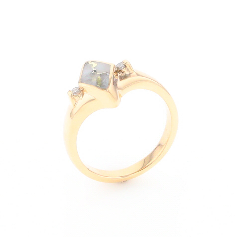 G2 Gold Quartz Ring Diamond Shape Inlaid with 0.05ctw Round Diamonds