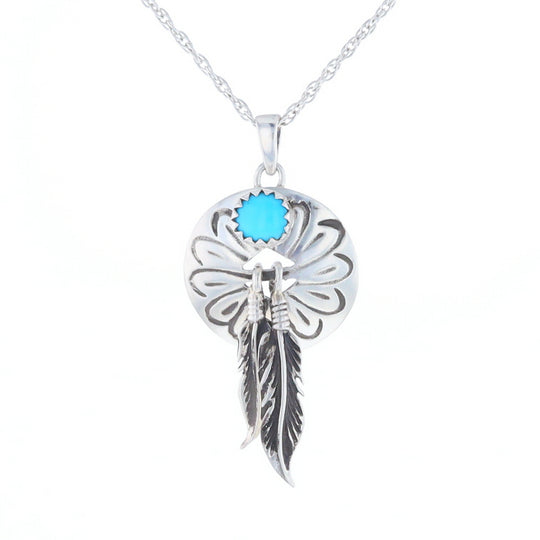 Turquoise Dream Catcher Feather Pendant