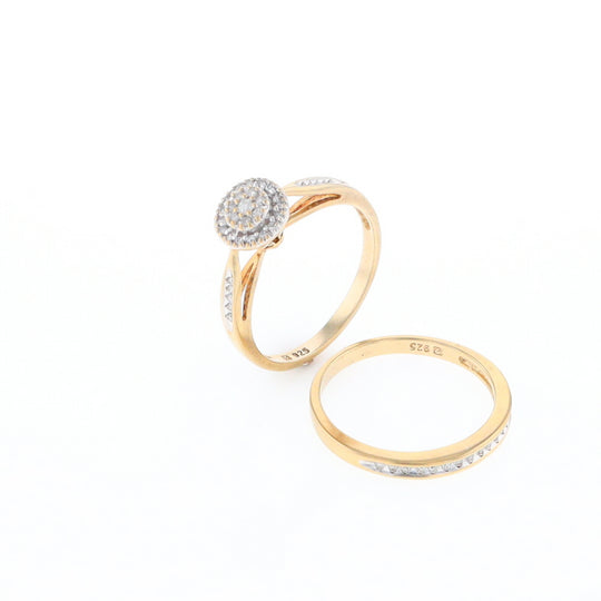 Gold Plated Silver Diamond Engagement Ring Set