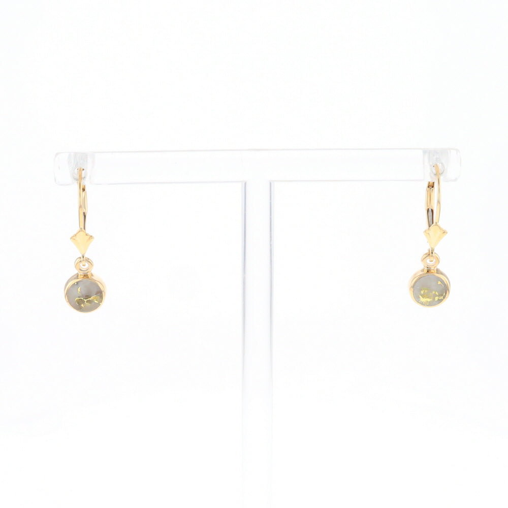 Gold Quartz Earrings Round Inlaid Design Lever Backs