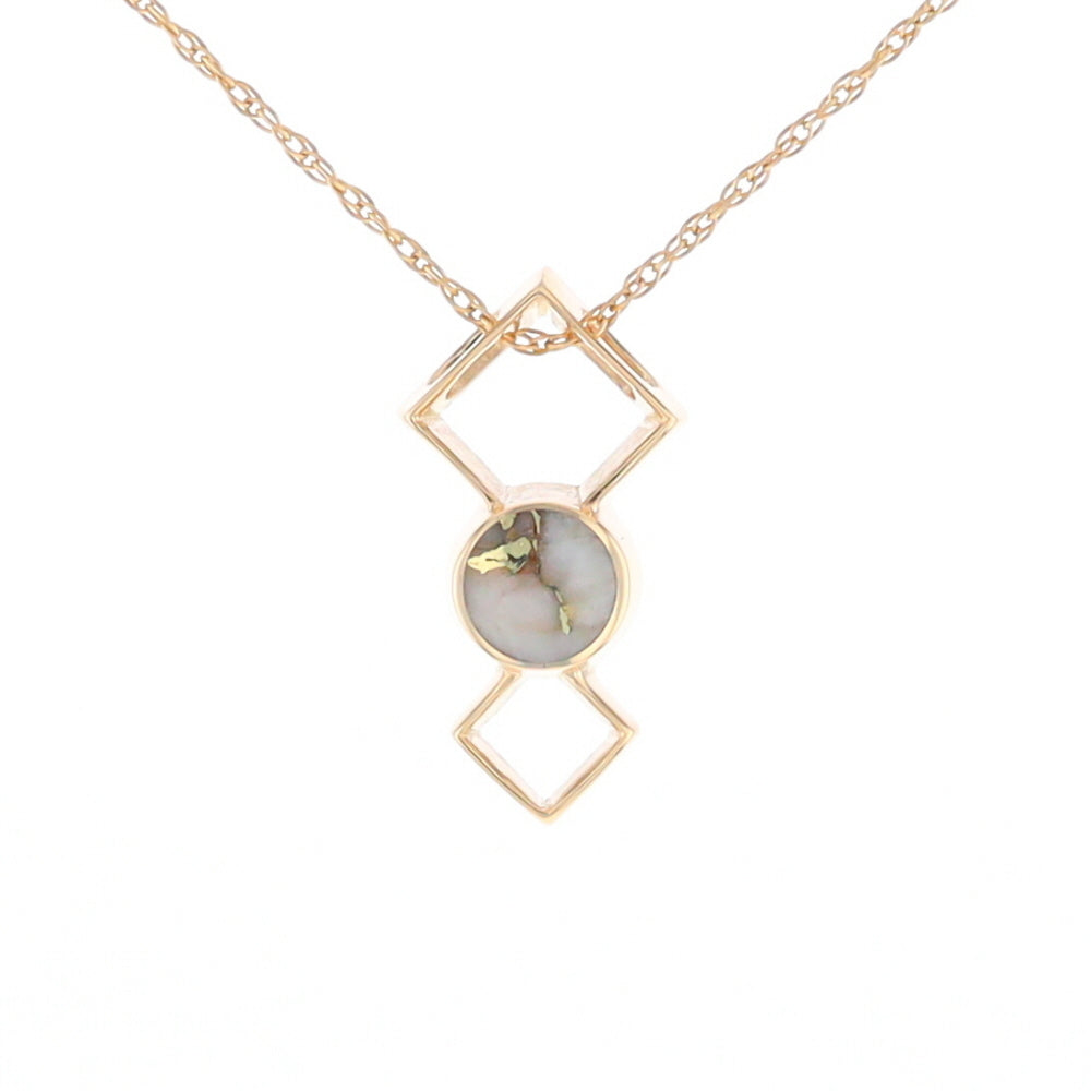 Gold Quartz Round Inlay Double Diamond Design Pendant