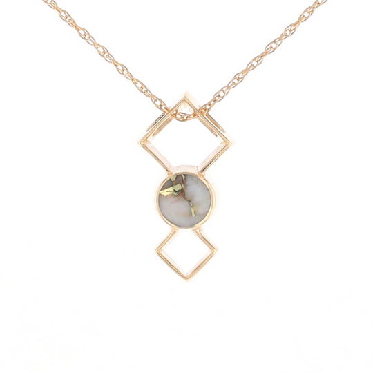 Gold Quartz Round Inlay Double Diamond Design Pendant